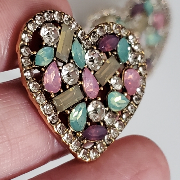 Hearts opalescent colorful earrings pierced Rhinestones crystals rhinestones - Picture 7 of 12